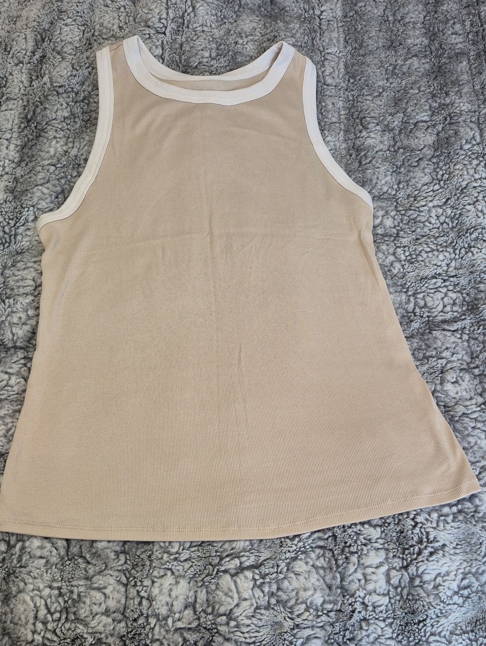 A New Day 🖤 Cream Ribbed Tank Top with White Trim  (1002)